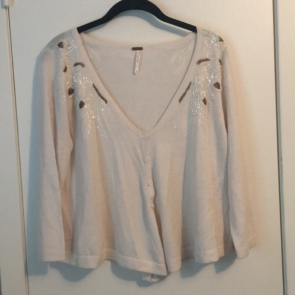 Free People Cream Cardigan w/ beading detail